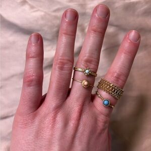 Elegant Gold, Blue and Pink Women's Ring Set (size 7)